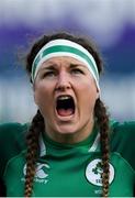 9 February 2020; Anna Caplice of Ireland sings the national anthem prior to the Women's Six Nations Rugby Championship match between Ireland and Wales at Energia Park in Dublin. Photo by Ramsey Cardy/Sportsfile