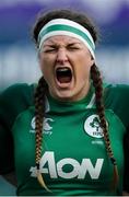 9 February 2020; Anna Caplice of Ireland sings the national anthem prior to the Women's Six Nations Rugby Championship match between Ireland and Wales at Energia Park in Dublin. Photo by Ramsey Cardy/Sportsfile