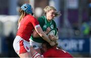 9 February 2020; Edel McMahon of Ireland is tackled by Gwen Crabb, left, and Manon Johnes of Wales during the Women's Six Nations Rugby Championship match between Ireland and Wales at Energia Park in Dublin. Photo by Ramsey Cardy/Sportsfile