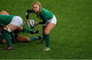 9 February 2020; Kathryn Dane of Ireland passes from a ruck during the Women's Six Nations Rugby Championship match between Ireland and Wales at Energia Park in Dublin. Photo by Ramsey Cardy/Sportsfile