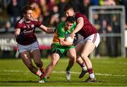 9 February 2020; Eoin McHugh of Donegal in action against Gary O'Donnell, left, and Johnny Heaney of Galway during the Allianz Football League Division 1 Round 3 match between Donegal and Galway at O'Donnell Park in Letterkenny, Donegal. Photo by Oliver McVeigh/Sportsfile