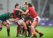 9 February 2020; Lindsay Peat of Ireland is tackled by Robyn Wilkins, left, and Alisha Butchers of Wales during the Women's Six Nations Rugby Championship match between Ireland and Wales at Energia Park in Dublin. Photo by Ramsey Cardy/Sportsfile