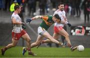 9 February 2020; Paul Geaney of Kerry has a shot on goal despite Tiernan McCann of Tyrone during the Allianz Football League Division 1 Round 3 match between Tyrone and Kerry at Edendork GAC in Dungannon, Co Tyrone. Photo by David Fitzgerald/Sportsfile