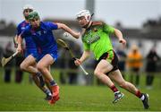 8 February 2020; Cathal Dunbar of IT Carlow in action against David Prendergast of Mary Immaculate College Limerick during the Fitzgibbon Cup Semi-Final match between Mary Immaculate College Limerick and IT Carlow at Dublin City University Sportsgrounds. Photo by Sam Barnes/Sportsfile