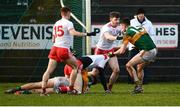 9 February 2020; David Clifford of Kerry tussles on the ground with Ben McDonnell of Tyrone prior to receiving his second yellow card during the Allianz Football League Division 1 Round 3 match between Tyrone and Kerry at Edendork GAC in Dungannon, Co Tyrone. Photo by David Fitzgerald/Sportsfile