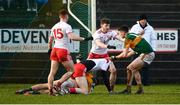 9 February 2020; David Clifford of Kerry tussles on the ground with Ben McDonnell of Tyrone prior to receiving his second yellow card during the Allianz Football League Division 1 Round 3 match between Tyrone and Kerry at Edendork GAC in Dungannon, Co Tyrone. Photo by David Fitzgerald/Sportsfile