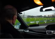 9 February 2020; Patrick Evans from Annascaul, Co. Kerry, watches the game from his car parked on a hill during a heavy rain shower during the Allianz Football League Division 1 Round 3 match between Tyrone and Kerry at Edendork GAC in Dungannon, Co Tyrone. Photo by David Fitzgerald/Sportsfile