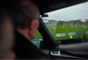 9 February 2020; Patrick Evans and his grandson Shane from Annascaul, Co. Kerry, watch the game from their car parked on a hill during a heavy rain shower during the Allianz Football League Division 1 Round 3 match between Tyrone and Kerry at Edendork GAC in Dungannon, Co Tyrone. Photo by David Fitzgerald/Sportsfile