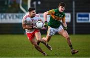 9 February 2020; Tiernan McCann of Tyrone in action against Seán O'Shea of Kerry during the Allianz Football League Division 1 Round 3 match between Tyrone and Kerry at Edendork GAC in Dungannon, Co Tyrone. Photo by David Fitzgerald/Sportsfile