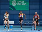9 February 2020; Athletes from left, Ciara Neville of Emerald AC, Limerick, Rhasidat Adeleke of Tallaght AC, Dublin, and Patience Jumbo-Gula of Dundalk St Gerards AC, Louth, competing in the Senior Women's 60m during the AAI National Indoor Games at the Sport Ireland National Indoor Arena on the Sport Ireland Campus in Dublin. Photo by Eóin Noonan/Sportsfile
