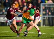9 February 2020; Eoin McHugh of Donegal in action against Gary O'Donnell, left, and Johnny Heaney of Galway during the Allianz Football League Division 1 Round 3 match between Donegal and Galway at O'Donnell Park in Letterkenny, Donegal. Photo by Oliver McVeigh/Sportsfile