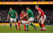 8 February 2020; Hadleigh Parkes of Wales is tackled by Jacob Stockdale of Ireland during the Guinness Six Nations Rugby Championship match between Ireland and Wales at Aviva Stadium in Dublin. Photo by Brendan Moran/Sportsfile