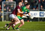 9 February 2020; Eoin McHugh of Donegal in action against Sean Mulkerrin of Galway during the Allianz Football League Division 1 Round 3 match between Donegal and Galway at O'Donnell Park in Letterkenny, Donegal. Photo by Oliver McVeigh/Sportsfile