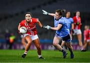 8 February 2020; Caoimhe O'Callaghan of Cork is tackled by Muireann Ni Scanaill of Dublin during the Lidl Ladies National Football League Division 1 Round 3 match between Dublin and Cork at Croke Park in Dublin. Photo by Ray McManus/Sportsfile