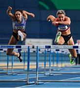 9 February 2020; Kate Doherty of Dundrum South Dublin AC, left, and Lilly-Ann O'Hora of Dooneen AC, Limerick, competing in the Senior Women's 60m Hurdles during the AAI National Indoor Games at the Sport Ireland National Indoor Arena on the Sport Ireland Campus in Dublin. Photo by Eóin Noonan/Sportsfile