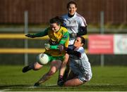 9 February 2020; Geraldine McLaughlin of Donegal in action against Fabienne Cooney of Galway during the 2020 Lidl Ladies National Football League Division 1 Round 3 match between Donegal and Galway at O'Donnell Park in Letterkenny, Donegal. Photo by Oliver McVeigh/Sportsfile