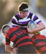 5 February 2020; Ben Nolan of Terenure College is tackled by Andrew Moore, left, and Sam Smyth of Kilkenny College during the Bank of Ireland Leinster Schools Junior Cup First Round match between Terenure College and Kilkenny College at Naas RFC in Naas, Kildare. Photo by Piaras Ó Mídheach/Sportsfile