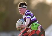 5 February 2020; Ben Nolan of Terenure College is tackled by Andrew Moore, left, and Sam Smyth of Kilkenny College during the Bank of Ireland Leinster Schools Junior Cup First Round match between Terenure College and Kilkenny College at Naas RFC in Naas, Kildare. Photo by Piaras Ó Mídheach/Sportsfile