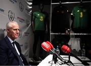 10 February 2020; The Football Association of Ireland are delighted to announce a new partnership with the leading Irish sports retailer INTERSPORT Elverys, as the new title sponsor of the FAI Summer Soccer Schools. Pictured during a press conference is at the announcement is Republic of Ireland manager Mick McCarthy at INTERSPORT Elverys, Henry Street in Dublin. Photo by Stephen McCarthy/Sportsfile