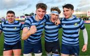 10 February 2020; St Vincent's Castleknock College players, from left, Ben Griffin, Ian Birmingham, Fergus Stanley, and Alex Watson celebrate after the Bank of Ireland Leinster Schools Senior Cup Second Round match  between Belvedere College and St Vincent's Castleknock College at Energia Park in Dublin. Photo by Piaras Ó Mídheach/Sportsfile