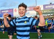 10 February 2020; Louis McDonough of St Vincent's Castleknock College celebrates after the Bank of Ireland Leinster Schools Senior Cup Second Round match between Belvedere College and St Vincent's Castleknock College at Energia Park in Dublin. Photo by Piaras Ó Mídheach/Sportsfile