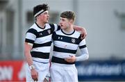 10 February 2020; Belvedere College players Eoghan Rutlegde, left, and Finn McCarrick react after the Bank of Ireland Leinster Schools Senior Cup Second Round match between Belvedere College and St Vincent's Castleknock College at Energia Park in Dublin. Photo by Piaras Ó Mídheach/Sportsfile