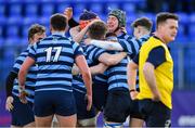 10 February 2020; St Vincent's Castleknock College players celebrate after the Bank of Ireland Leinster Schools Senior Cup Second Round match between Belvedere College and St Vincent's Castleknock College at Energia Park in Dublin. Photo by Piaras Ó Mídheach/Sportsfile