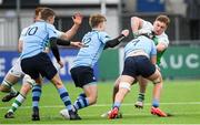 11 February 2020; Hugo Fitzgerald of Gonzaga College in action against Conor Booth of St Michaels College during the Bank of Ireland Leinster Schools Senior Cup Second Round match between Gonzaga College and St Michaels College at Energia Park in Dublin. Photo by Ramsey Cardy/Sportsfile