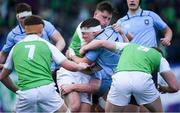 11 February 2020; Conor Booth of St Michaels College is tackled by Hugo Fitzgerald of Gonzaga College during the Bank of Ireland Leinster Schools Senior Cup Second Round match between Gonzaga College and St Michaels College at Energia Park in Dublin. Photo by Ramsey Cardy/Sportsfile