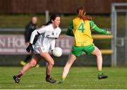 9 February 2020; Róisín Leonard of Galway in action against Deirdre Foley of Donegal during the 2020 Lidl Ladies National Football League Division 1 Round 3 match between Donegal and Galway at O'Donnell Park in Letterkenny, Donegal. Photo by Oliver McVeigh/Sportsfile