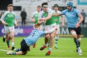 11 February 2020; George Kenny of Gonzaga College is tackled by Henry McErlean, left, and Jack Guinane of St Michaels College during the Bank of Ireland Leinster Schools Senior Cup Second Round match between Gonzaga College and St Michaels College at Energia Park in Dublin. Photo by Joe Walsh/Sportsfile