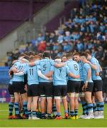 11 February 2020; The St Michaels College team huddle ahead of the Bank of Ireland Leinster Schools Senior Cup Second Round match between Gonzaga College and St Michaels College at Energia Park in Dublin. Photo by Joe Walsh/Sportsfile