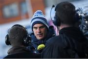 11 February 2020; St Michael's College head coach Emmet MacMahon is interviewed by Premier Sports following the Bank of Ireland Leinster Schools Senior Cup Second Round match between Gonzaga College and St Michaels College at Energia Park in Dublin. Photo by Ramsey Cardy/Sportsfile
