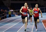 25 January 2020; Cathal Crosbie of Ennis Track AC, Clare, right, on his way to winning the U23 Men's 400m during the Irish Life Health National Indoor Junior and U23 Championships at the AIT Indoor Arena in Athlone, Westmeath. Photo by Sam Barnes/Sportsfile