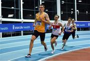 25 January 2020; Mark Milner of UCD AC, Dublin, leads the field whilst competing in the U23 Men's 800m during the Irish Life Health National Indoor Junior and U23 Championships at the AIT Indoor Arena in Athlone, Westmeath. Photo by Sam Barnes/Sportsfile