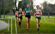 12 February 2020; Eimear Maher of Mount Anville, centre, leads Claragh Keane of Presentation Wexford on her way to winning the Intermediate Girls race during the Irish Life Health Leinster Schools’ Cross Country Championships 2020 at Santry Demesne in Dublin. Photo by David Fitzgerald/Sportsfile