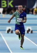 12 February 2020; Jan Veleba of Czech Republic on his way to winning his heat of the Wild Atlantic Apartments Men's 60m event during the AIT International Grand Prix 2020 at AIT International Arena in Athlone, Westmeath. Photo by Sam Barnes/Sportsfile