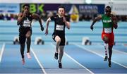 12 February 2020; Ojie Edoburun of Great Britain, left, on his way to winning his heat of the Wild Atlantic Apartments Men's 60m event, from second place Estela Garcia of Spain, right, and third place Kyle de Escofet of Great Britain, centre, during the AIT International Grand Prix 2020 at AIT International Arena in Athlone, Westmeath. Photo by Sam Barnes/Sportsfile