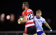 12 February 2020; Killian O'Hanlon of CIT in action against Christy O'Hagan of Mary Immaculate College Limerick during the Trench Cup Final match between Mary Immaculate College Limerick and CIT at Dublin City University Sportsgrounds in Glasnevin, Dublin. Photo by Piaras Ó Mídheach/Sportsfile