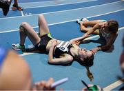 12 February 2020; Ciara Mageean of Ireland recovers after winning the final of the TG4 Women's 3000m event, in a personal best time of 8:48.27, with second place Rosie Clarke of Great Britain, right, during the AIT International Grand Prix 2020 at AIT International Arena in Athlone, Westmeath. Photo by Sam Barnes/Sportsfile