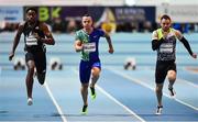 12 February 2020; Andy Robertson of Great Britain, right, on his way to winning the final of the Wild Atlantic Apartments Men's 60m event, from second place Ojie Edoburun of Great Britain, left, and third place Jan Veleba of Czech Republic, centre, during the AIT International Grand Prix 2020 at AIT International Arena in Athlone, Westmeath. Photo by Sam Barnes/Sportsfile