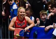 12 February 2020; Molly Scott of Ireland with supporters following the final of the Westmeath County Council Women's 60m event during the AIT International Grand Prix 2020 at AIT International Arena in Athlone, Westmeath. Photo by Sam Barnes/Sportsfile