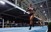 12 February 2020; Adelle Tracey of Great Britain crosses the line to win the Roscommon County Council Women's 800m during the AIT International Grand Prix 2020 at AIT International Arena in Athlone, Westmeath. Photo by Sam Barnes/Sportsfile