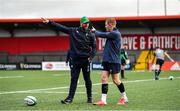 13 February 2020; Assistant coach Mike Catt, left, and Keith Earls during Ireland Rugby Squad Training at Irish Independent Park in Cork. Photo by Brendan Moran/Sportsfile