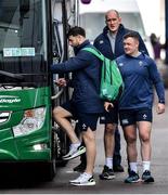 13 February 2020; Ireland players, from left, Robbie Henshaw, Dave Kilcoyne and Devin Toner get on the team bus after Ireland Rugby Squad Training at Irish Independent Park in Cork. Photo by Brendan Moran/Sportsfile