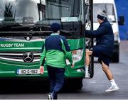 13 February 2020; Jordan Larmour gets on the team bus after Ireland Rugby Squad Training at Irish Independent Park in Cork. Photo by Brendan Moran/Sportsfile