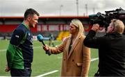 13 February 2020; Peter O'Mahony is interviewed by Jacqui Hurley of RTÉ after Ireland Rugby Squad Training at Irish Independent Park in Cork. Photo by Brendan Moran/Sportsfile