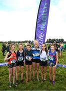 13 February 2020; Top six finishers after competing in the minor girls 2000m race during the Irish Life Health Munster Schools' Cross Country Championships 2020 at Clarecastle in Clare. Photo by Eóin Noonan/Sportsfile