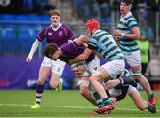 13 February 2020; Killian Fitzpatrick of Clongowes Wood College is tackled by Thomas O'Connor and Saul Fitzpatrick of St Gerards School during the Bank of Ireland Leinster Schools Senior Cup Second Round match between Clongowes Wood College and St Gerard's School at Energia Park in Dublin. Photo by Matt Browne/Sportsfile