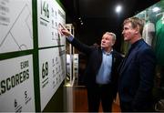 13 February 2020; Former Republic of Ireland international Ray Houghton and Republic of Ireland U21 manager Stephen Kenny, right, during the National Football Exhibition Launch at the County Museum in Dundalk, Co Louth. The Football Association of Ireland, Dublin City Council and The Department of Transport, Tourism and Sport have joined forces to create a National Football Exhibition as part of the build up to Ireland’s Aviva Stadium playing host to four matches in the UEFA EURO 2020 Championships in June. The Exhibition is a celebration of Irish football and 60 Years of the European Championships. The Exhibition will be running in the County Museum, Dundalk, Co. Louth from February 14th – 29th. Photo by Stephen McCarthy/Sportsfile